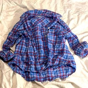 Plaid Blue and Red J. Crew shirt. Lightly worn. No holes, tears, or stains.